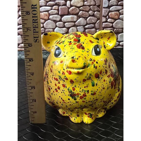 Unique Yellow Speckled Handmade Piggy Bank - Picture 7 of 8